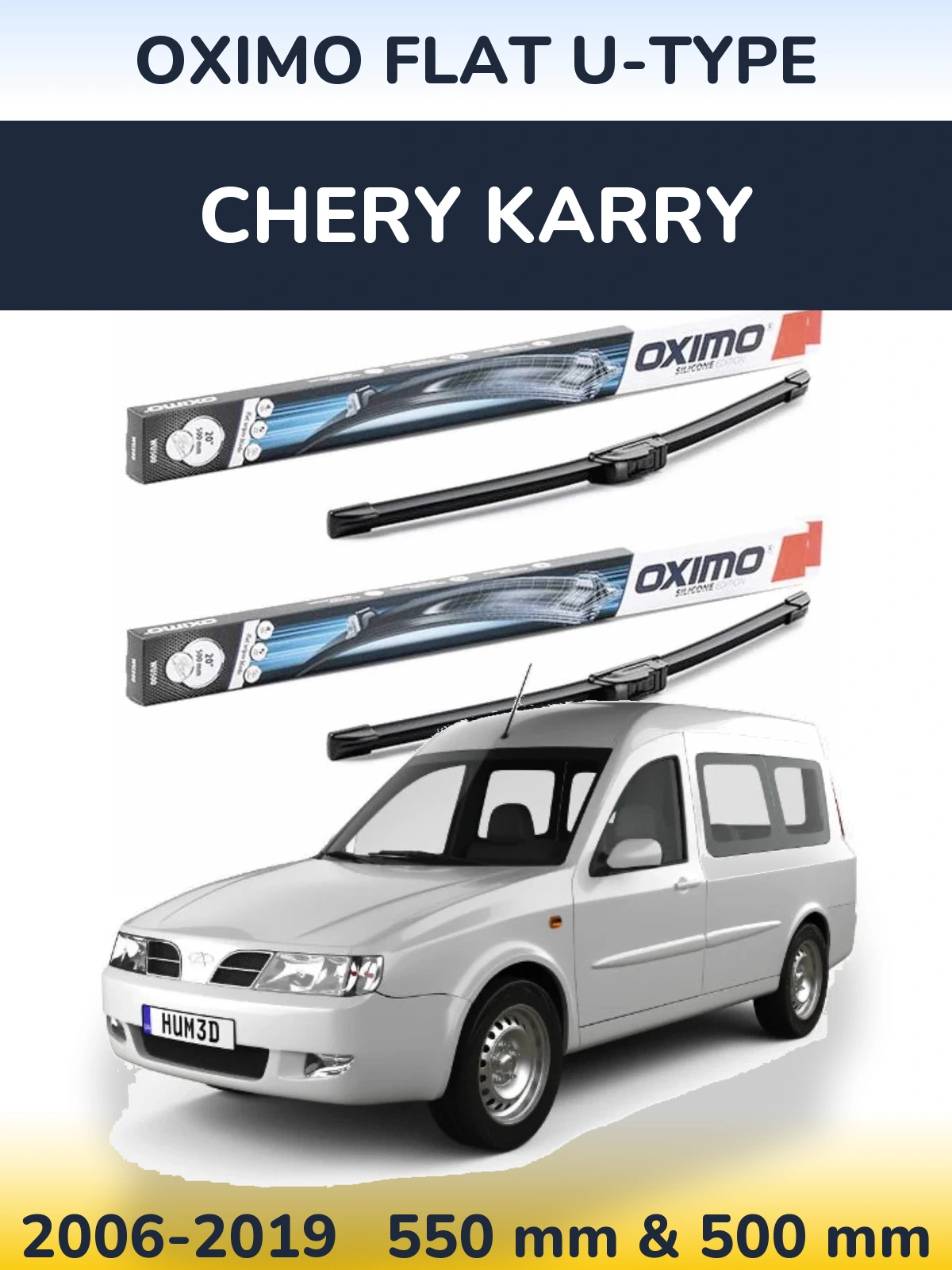 Front wiper blade set Oximo Flat U-type 550 & 500 mm for Chery Karry 2006-2019