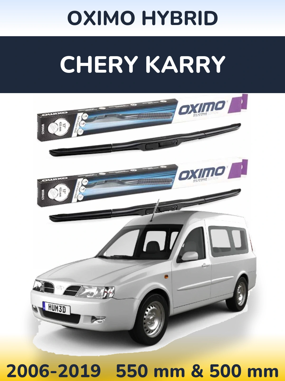 Front wiper blade set Oximo Hybrid 550 & 500 mm for Chery Karry 2006-2019