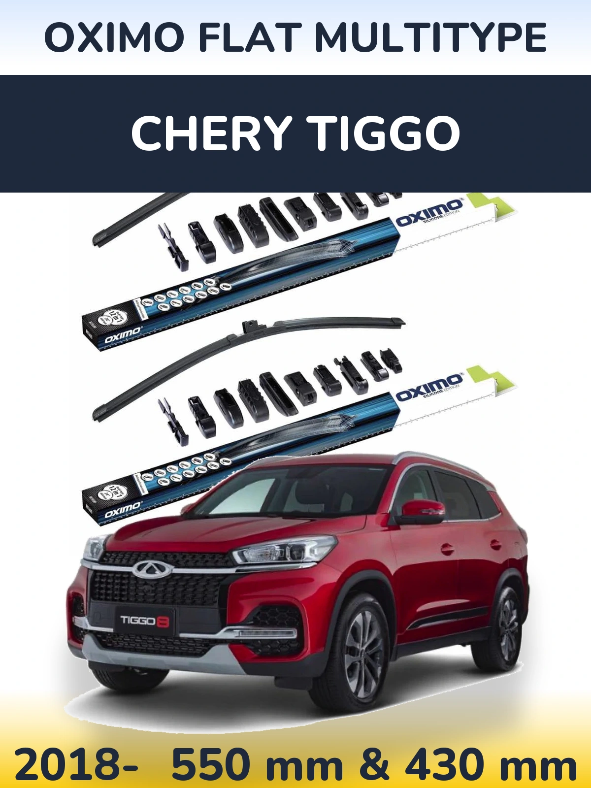 Front wiper blade set Oximo Flat MultiTipse 550 & 430 mm for Chery Tiggo 2018-2026