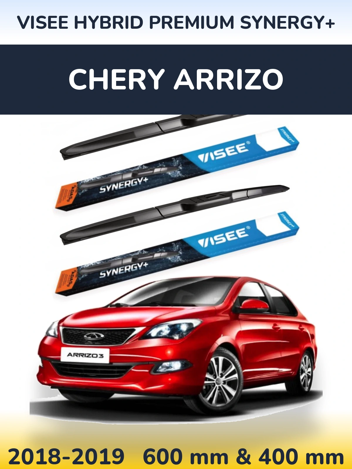 Front wiper blade set VISEE HYBRID PREMIUM SYNERGY+ 600 & 400 mm for Chery Arrizo 2018-2019