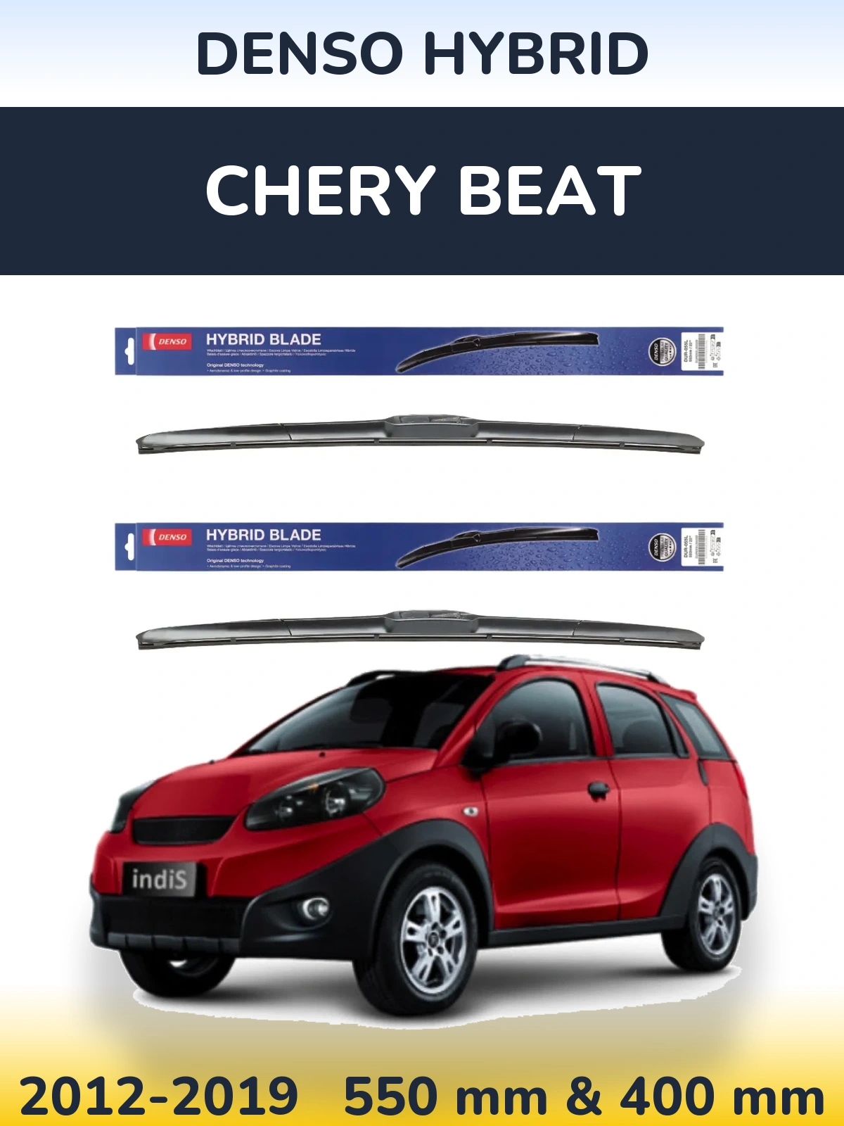 Front wiper blade set Denso Hybrid 550 & 400 mm for Chery Beat 2012-2019