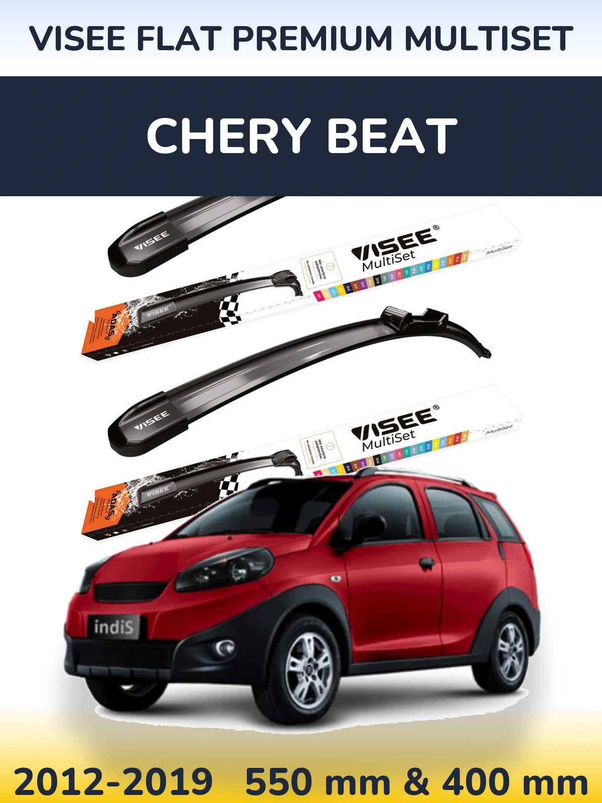 Front wiper blade set VISEE FLAT PREMIUM MultiSet 550 & 400 mm for Chery Beat 2012-2019