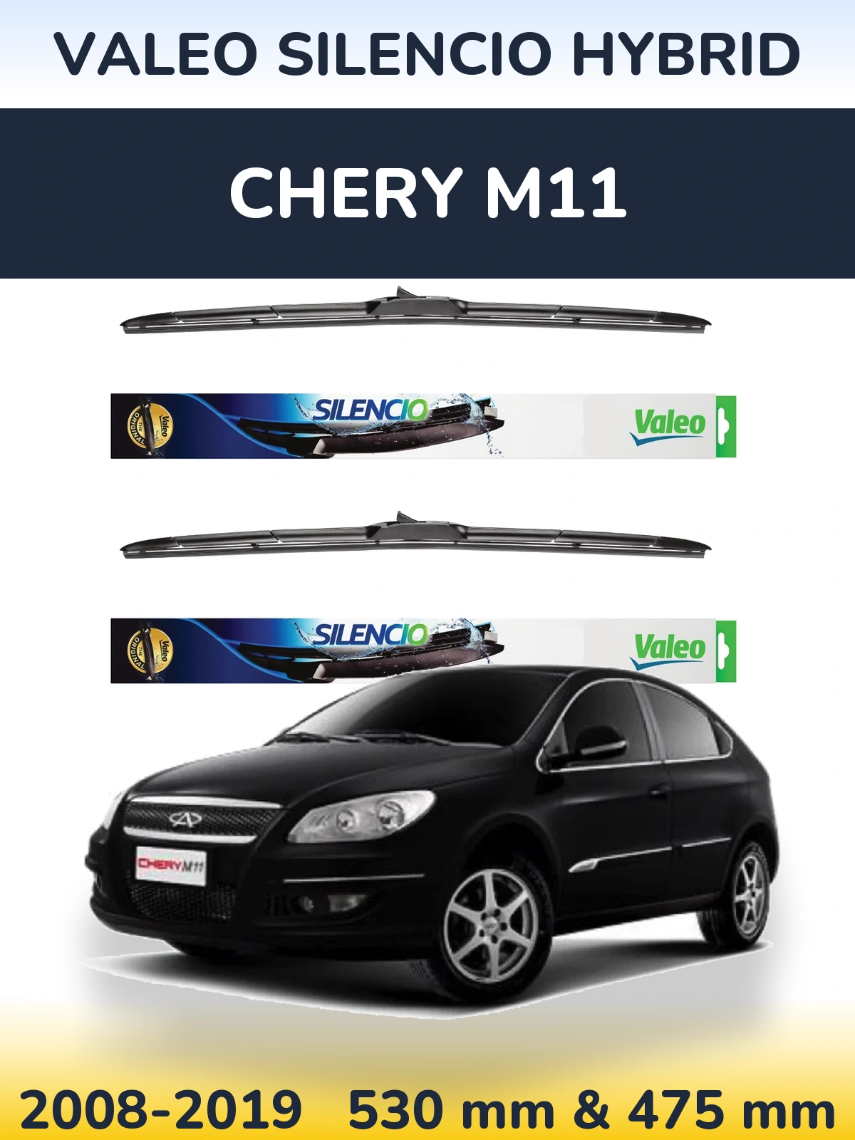 Комплект передних дворников Valeo Silencio Hybrid 530 & 475 мм для Chery M11 2008-2019