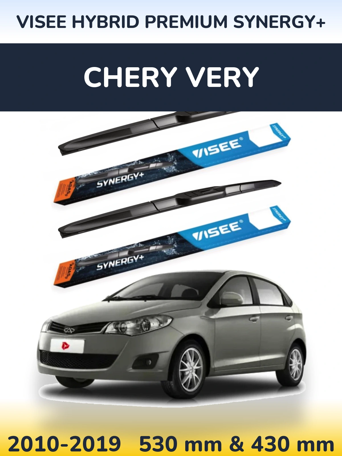 Front wiper blade set VISEE HYBRID PREMIUM SYNERGY+ 530 & 430 mm for Chery Very 2010-2019