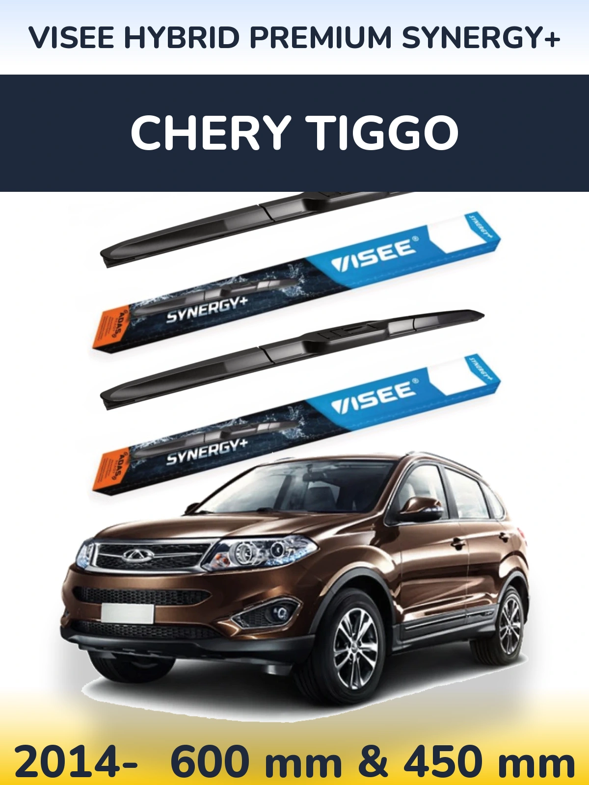 Front wiper blade set VISEE HYBRID PREMIUM SYNERGY+ 600 & 450 mm for Chery Tiggo 2014-2026