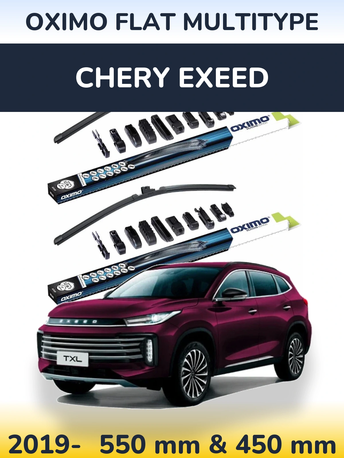 Front wiper blade set Oximo Flat MultiTipse 550 & 450 mm for Chery Exeed 2019-2026