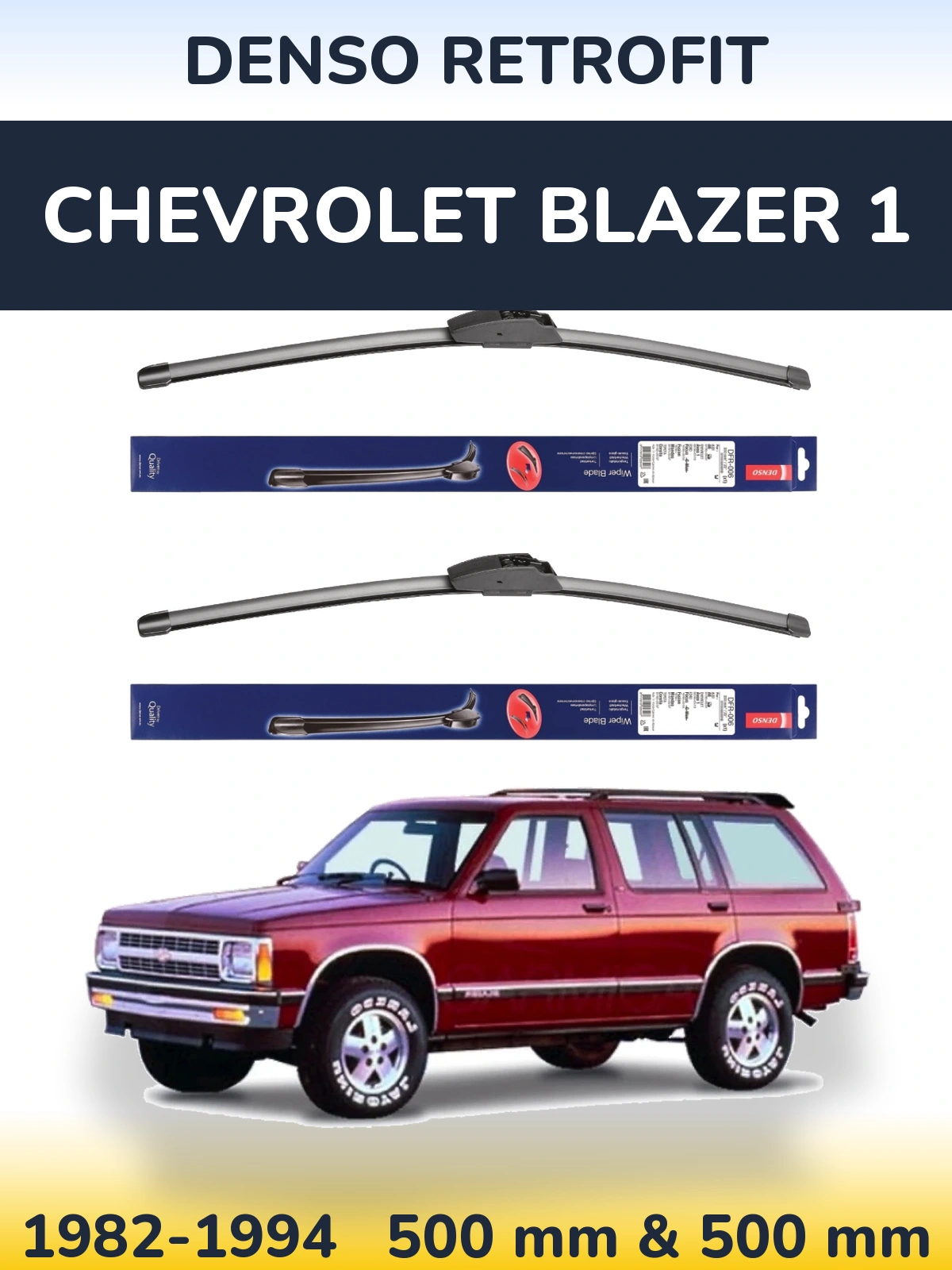 Front wiper blade set Denso Retrofit 500 & 500 mm for Chevrolet Blazer 1 1982-1994
