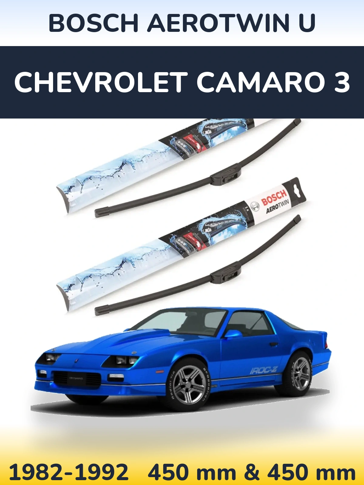 Front wiper blade set BOSCH AeroTwin U 450 & 450 mm for Chevrolet Camaro 3 1982-1992