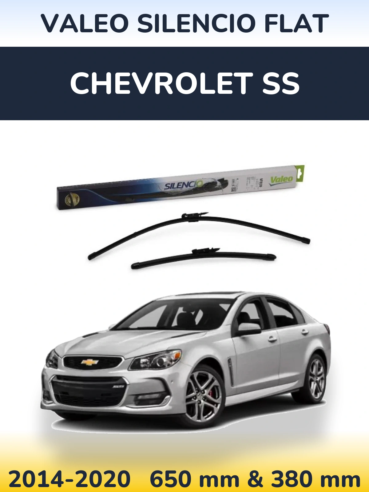 Front wiper blade set Valeo Silencio Flat 650 & 380 mm for Chevrolet SS 2014-2020