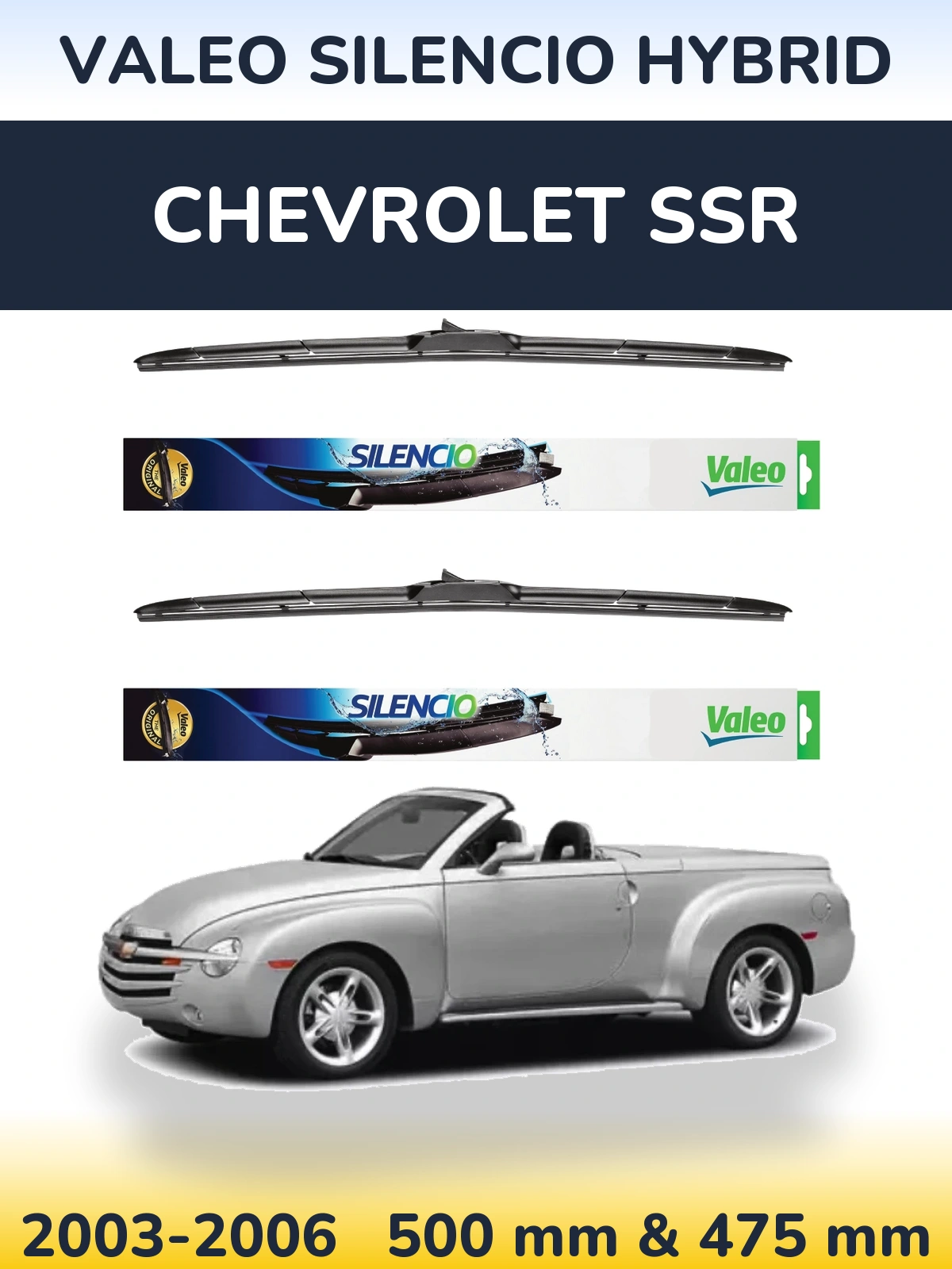 Комплект передних дворников Valeo Silencio Hybrid 500 & 475 мм для Chevrolet SSR 2003-2006
