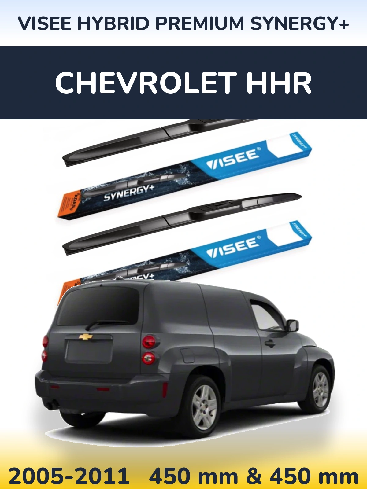 Front wiper blade set VISEE HYBRID PREMIUM SYNERGY+ 450 & 450 mm for Chevrolet HHR 2005-2011