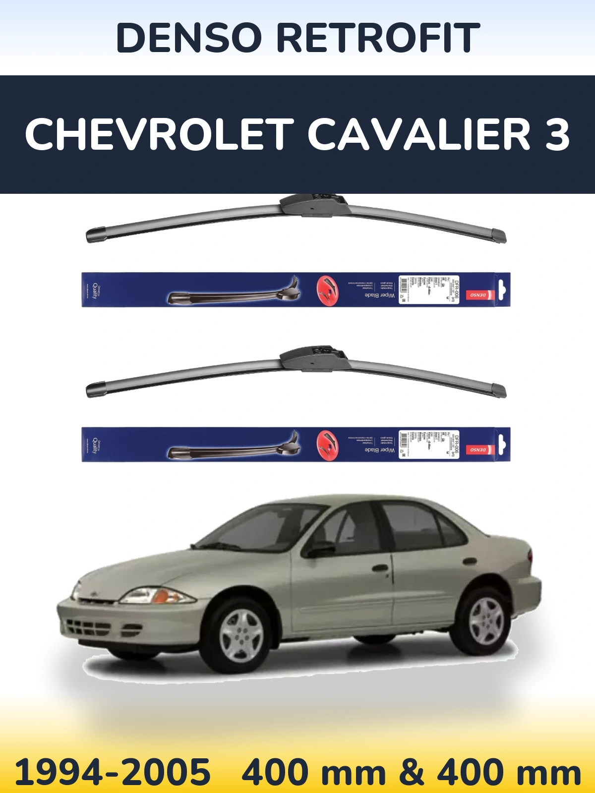 Front wiper blade set Denso Retrofit 400 & 400 mm for Chevrolet Cavalier 3 1994-2005