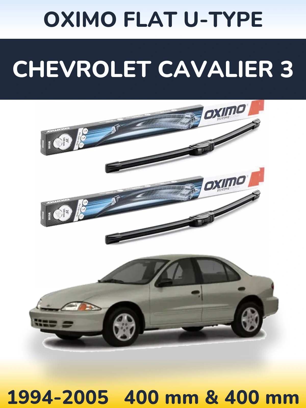Front wiper blade set Oximo Flat U-type 400 & 400 mm for Chevrolet Cavalier 3 1994-2005