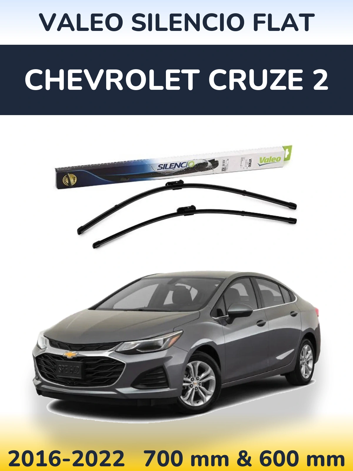 Front wiper blade set Valeo Silencio Flat 700 & 600 mm for Chevrolet Cruze 2 2016-2022