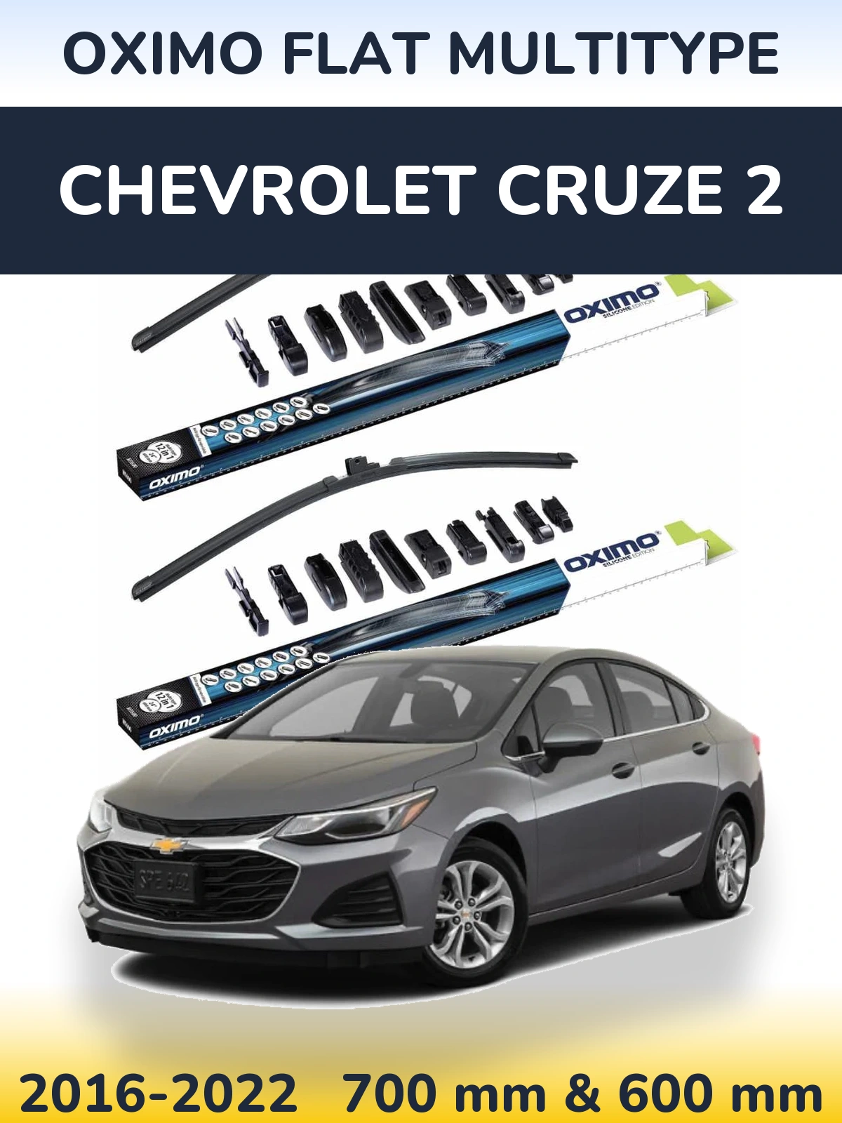 Front wiper blade set Oximo Flat MultiTipse 700 & 600 mm for Chevrolet Cruze 2 2016-2022
