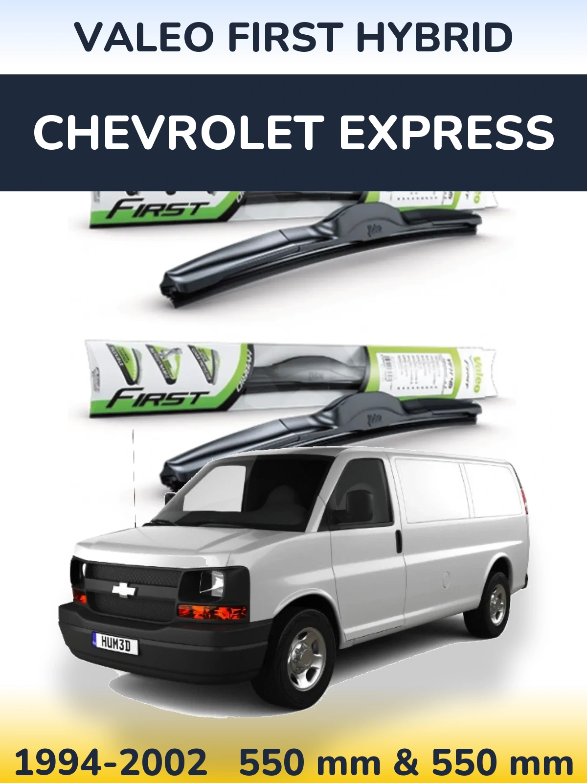 Front wiper blade set Valeo First Hybrid 550 & 550 mm for Chevrolet Express 1994-2002