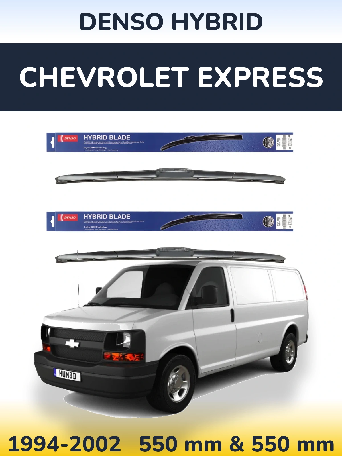Front wiper blade set Denso Hybrid 550 & 550 mm for Chevrolet Express 1994-2002