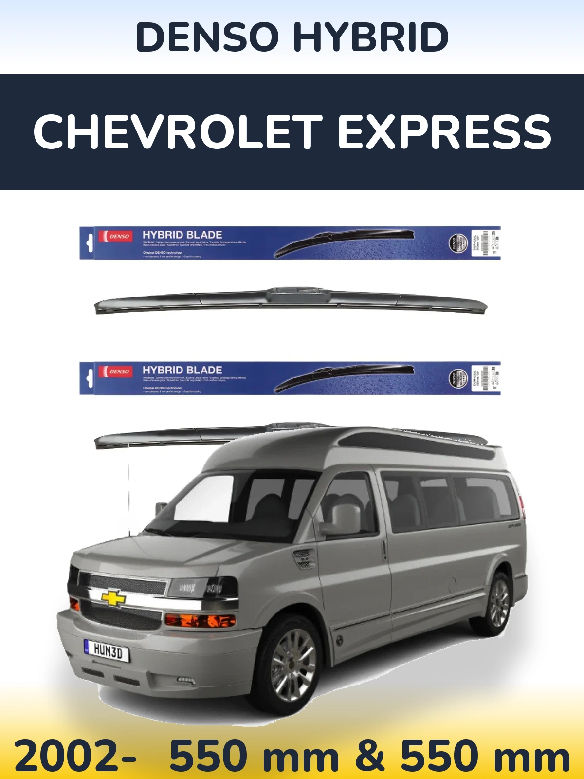 Front wiper blade set Denso Hybrid 550 & 550 mm for Chevrolet Express 2002-2026