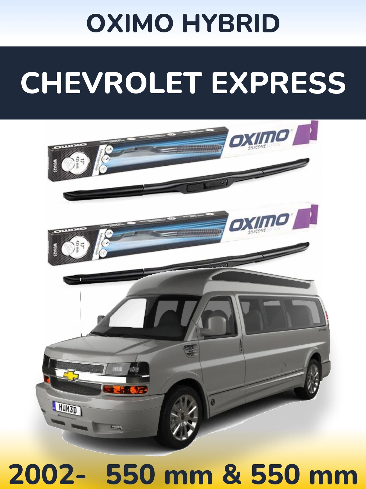 Комплект передних дворников Oximo Hybrid 550 & 550 мм для Chevrolet Express 2002-2026