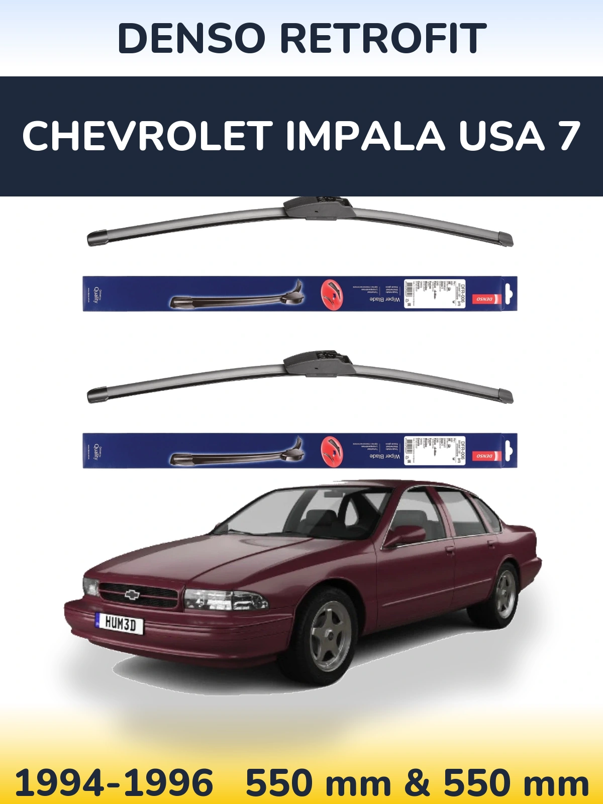 Front wiper blade set Denso Retrofit 550 & 550 mm for Chevrolet Impala USA 7 1994-1996
