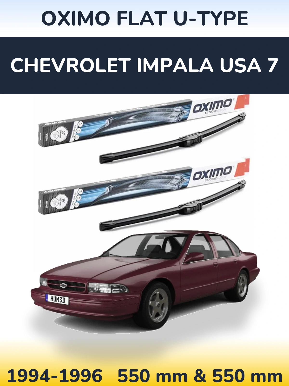 Комплект передних дворников Oximo Flat U-type 550 & 550 мм для Chevrolet Impala USA 7 1994-1996