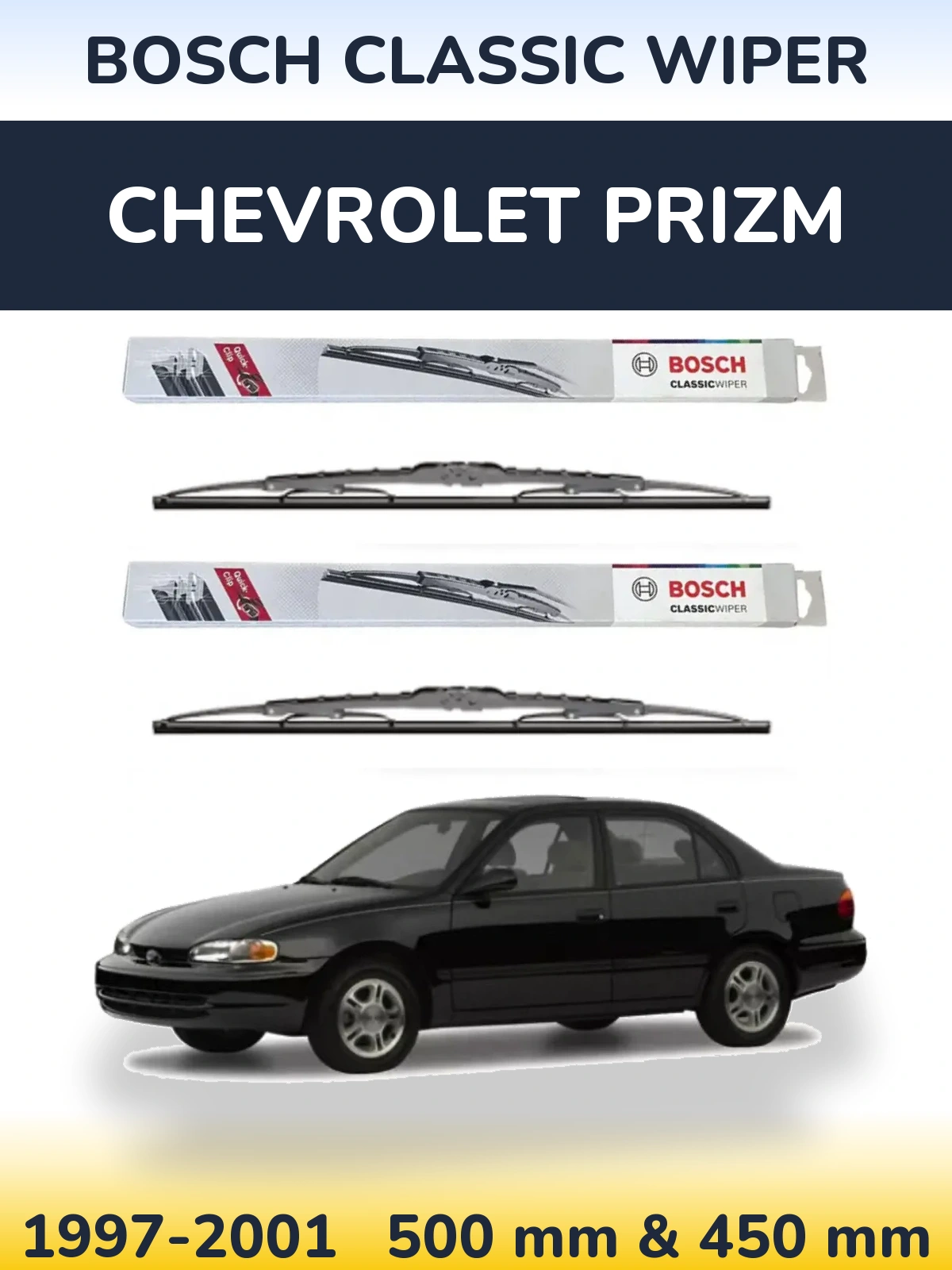 Front wiper blade set BOSCH Classic Wiper 500 & 450 mm for Chevrolet Prizm 1997-2001