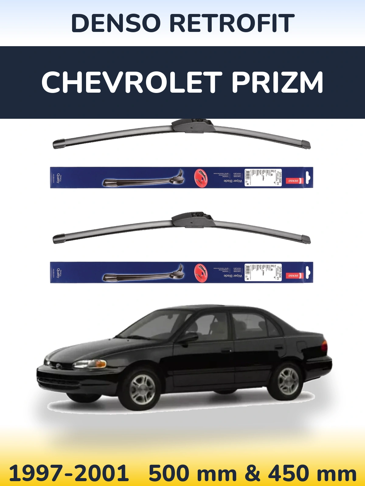 Front wiper blade set Denso Retrofit 500 & 450 mm for Chevrolet Prizm 1997-2001