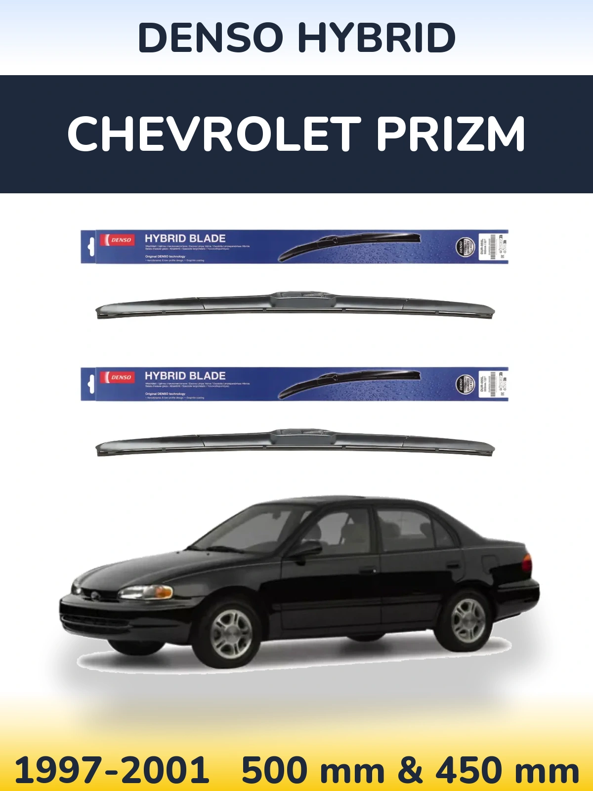 Front wiper blade set Denso Hybrid 500 & 450 mm for Chevrolet Prizm 1997-2001