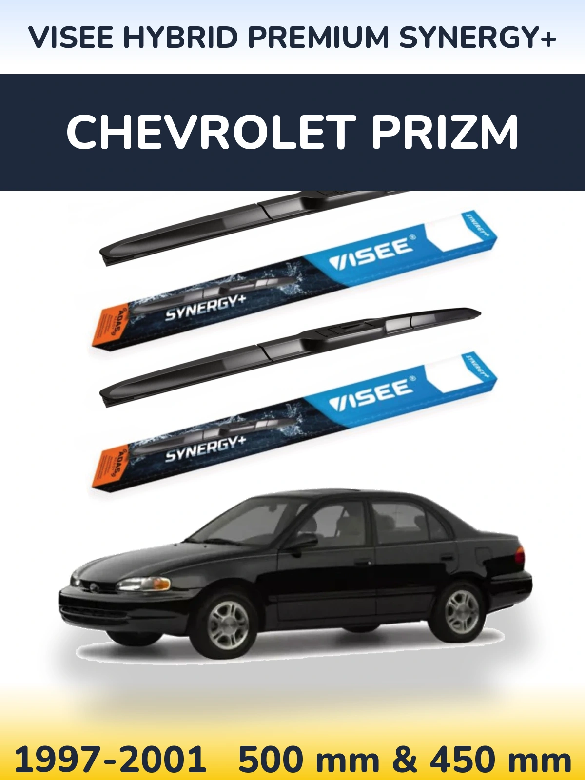 Front wiper blade set VISEE HYBRID PREMIUM SYNERGY+ 500 & 450 mm for Chevrolet Prizm 1997-2001