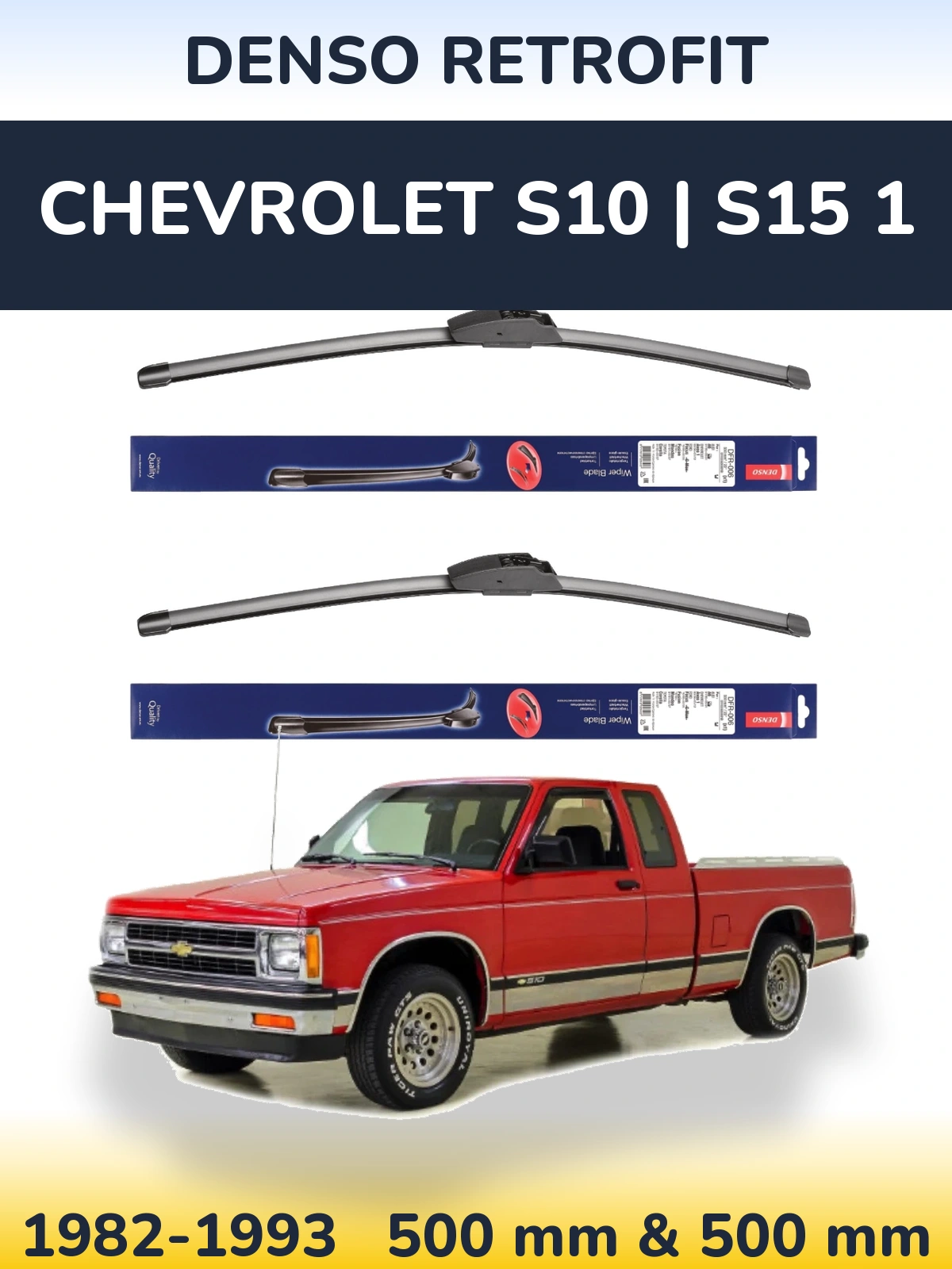 Front wiper blade set Denso Retrofit 500 & 500 mm for Chevrolet S10 | S15 1 1982-1993