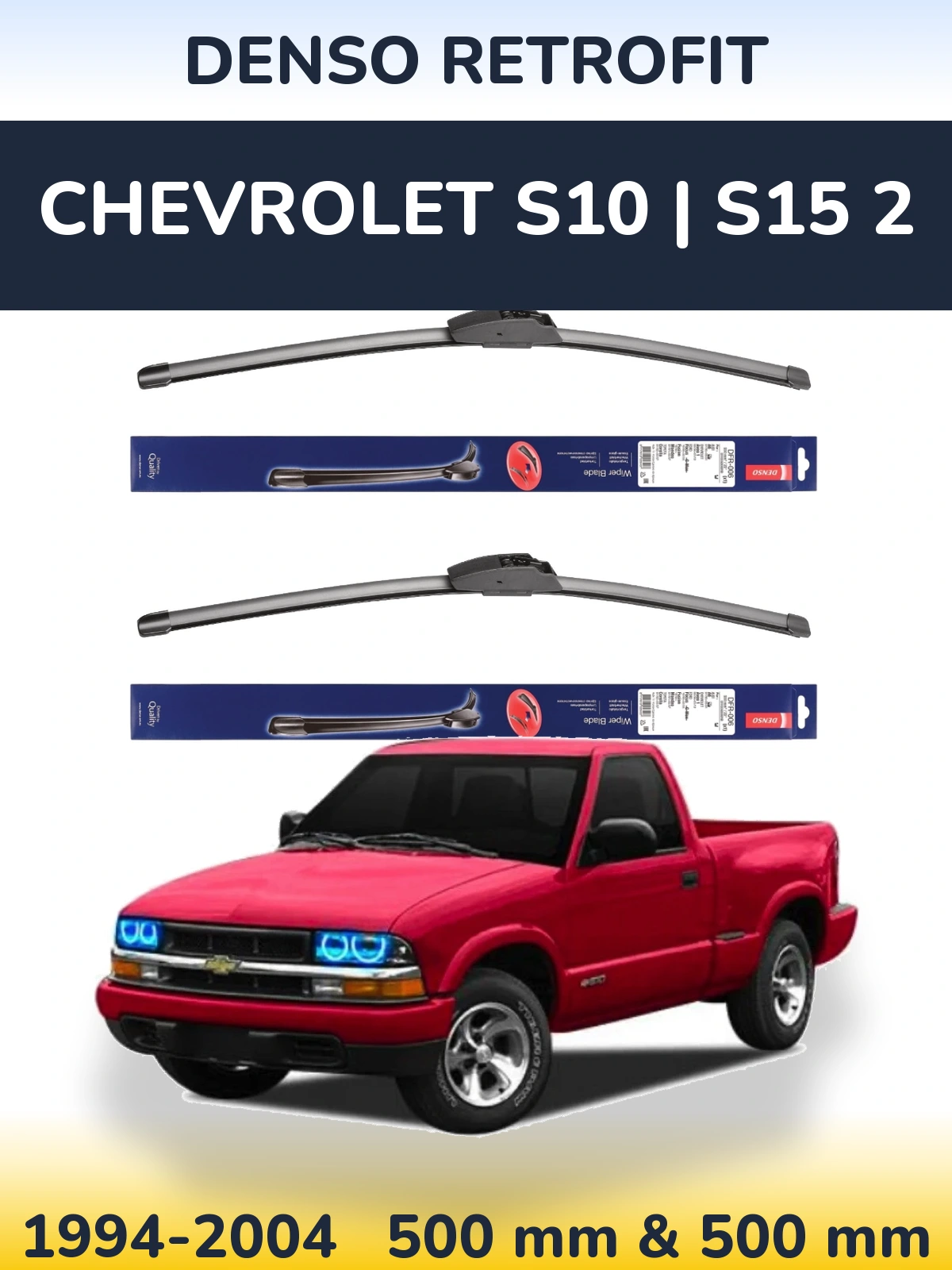 Front wiper blade set Denso Retrofit 500 & 500 mm for Chevrolet S10 | S15 2 1994-2004