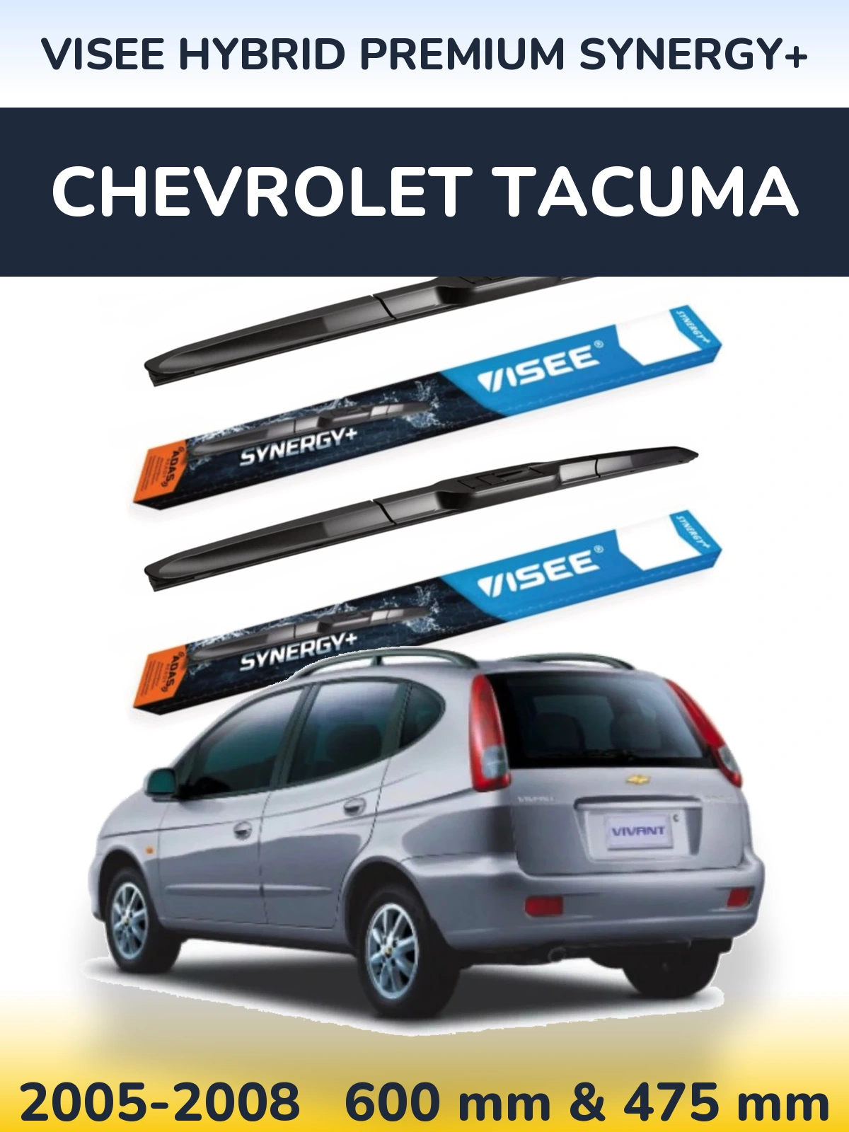 Комплект передних дворников VISEE HYBRID PREMIUM SYNERGY+ 600 & 475 мм для Chevrolet Tacuma 2005-2008