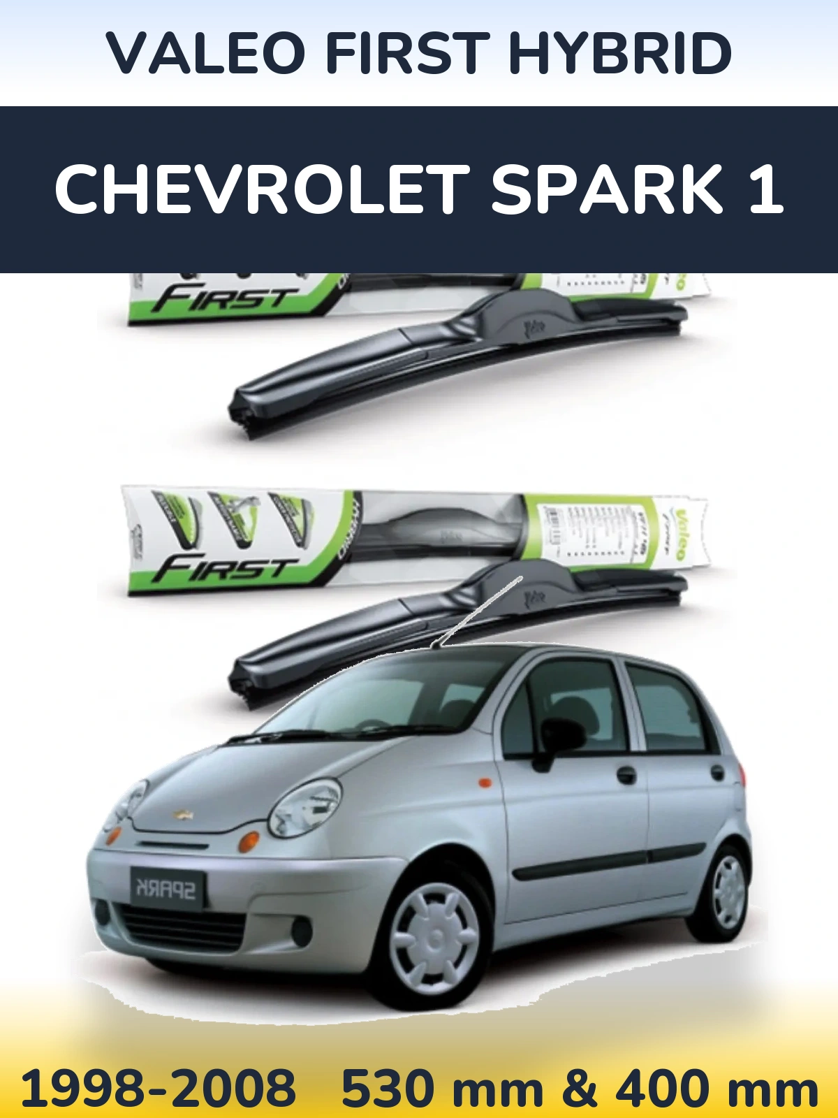 Front wiper blade set Valeo First Hybrid 530 & 400 mm for Chevrolet Spark 1 1998-2008