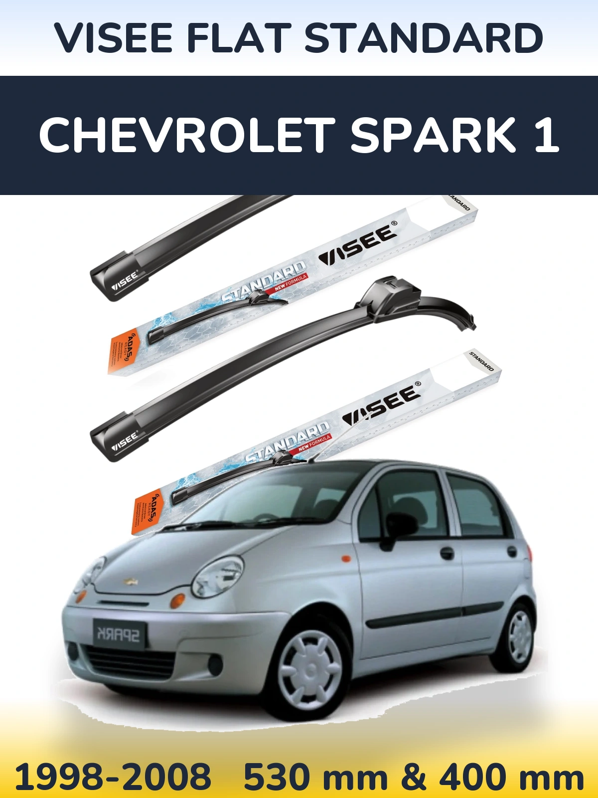 Front wiper blade set VISEE FLAT STANDARD 530 & 400 mm for Chevrolet Spark 1 1998-2008