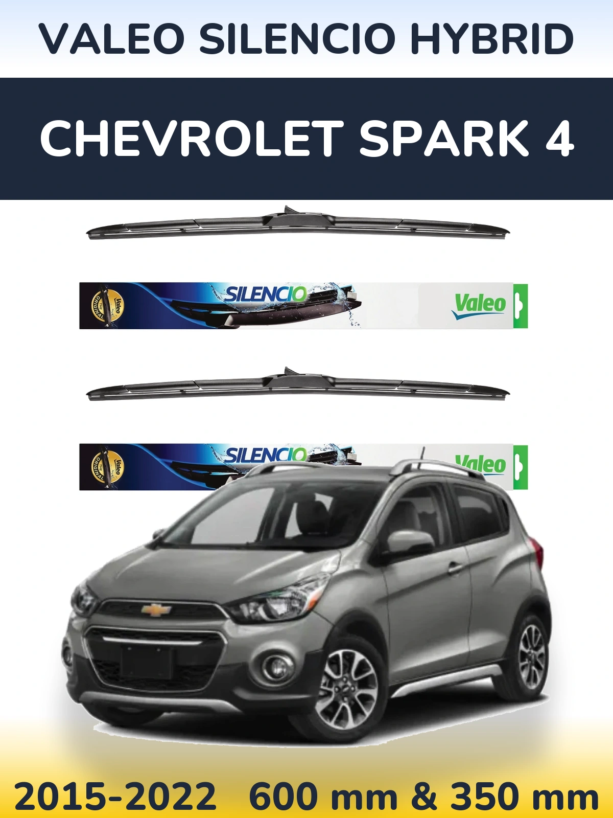 Front wiper blade set Valeo Silencio Hybrid 600 & 350 mm for Chevrolet Spark 4 2015-2022