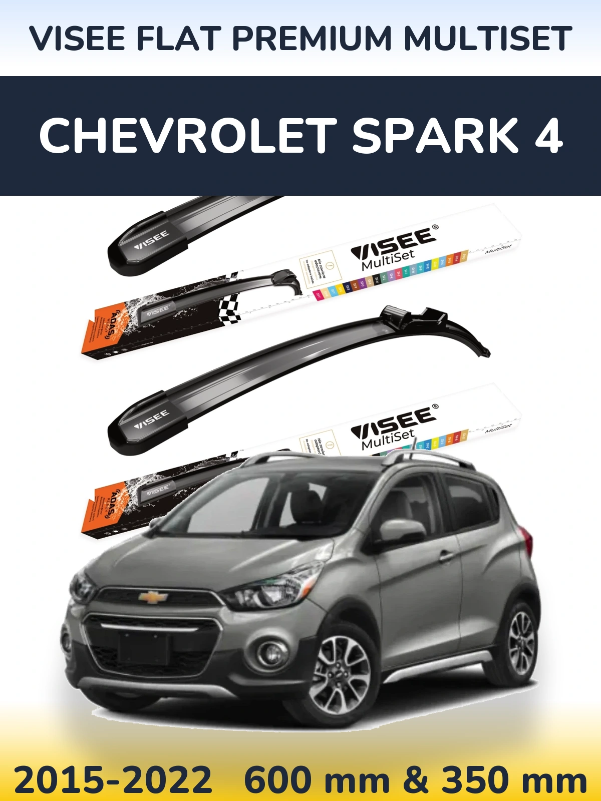Front wiper blade set VISEE FLAT PREMIUM MultiSet 600 & 350 mm for Chevrolet Spark 4 2015-2022