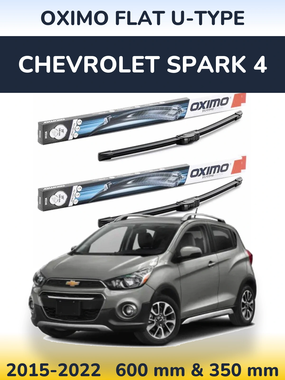 Front wiper blade set Oximo Flat U-type 600 & 350 mm for Chevrolet Spark 4 2015-2022