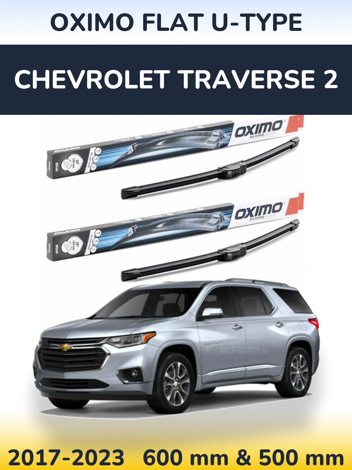 Front wiper blade set Oximo Flat U-type 600 & 500 mm for Chevrolet Traverse 2 2017-2023