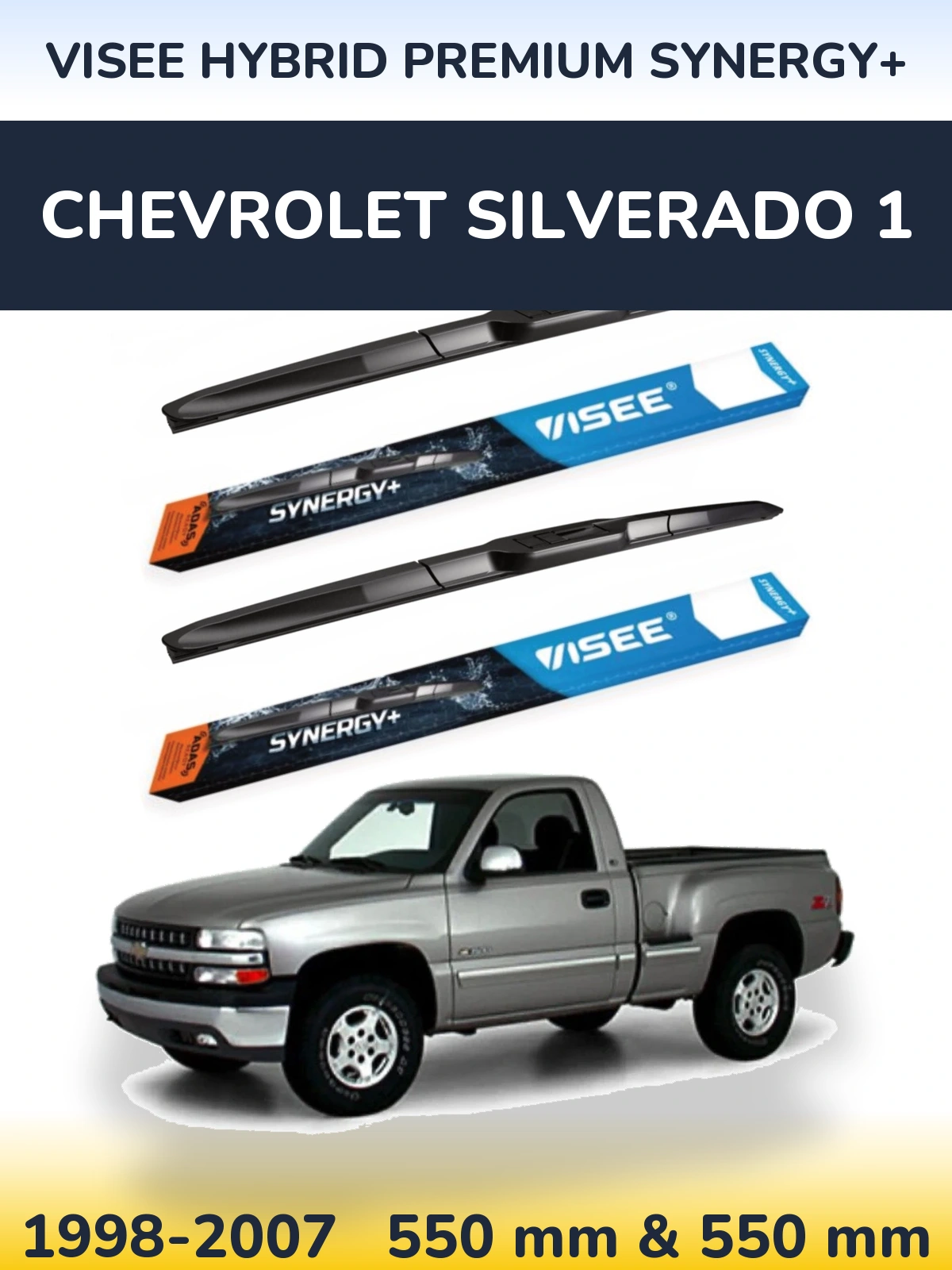Front wiper blade set VISEE HYBRID PREMIUM SYNERGY+ 550 & 550 mm for Chevrolet Silverado 1 1998-2007