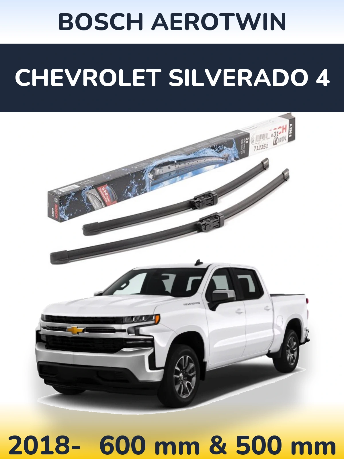 Front wiper blade set BOSCH AeroTwin 600 & 500 mm for Chevrolet Silverado 4 2018-2026