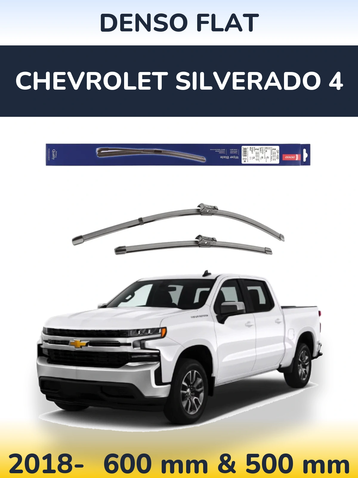 Front wiper blade set Denso Flat 600 & 500 mm for Chevrolet Silverado 4 2018-2026