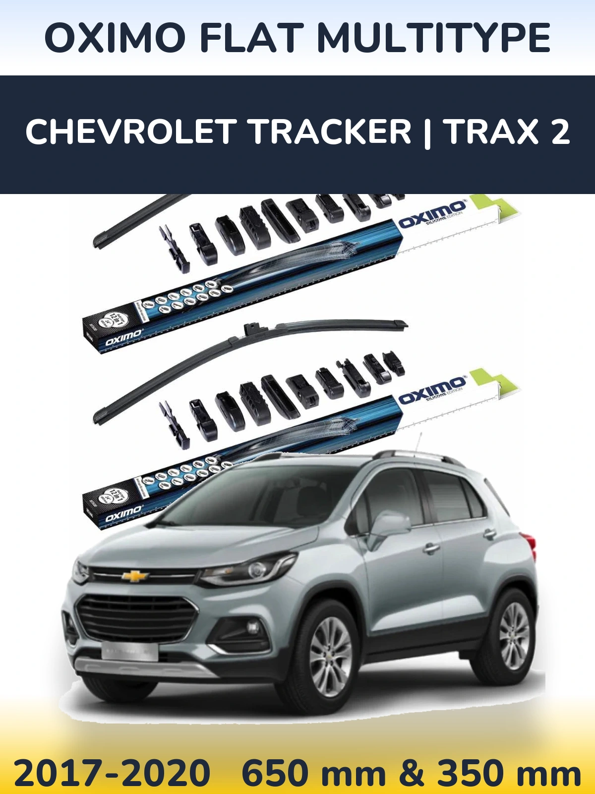 Front wiper blade set Oximo Flat MultiTypee 650 & 350 mm for Chevrolet Tracker | Trax 2 2017-2020