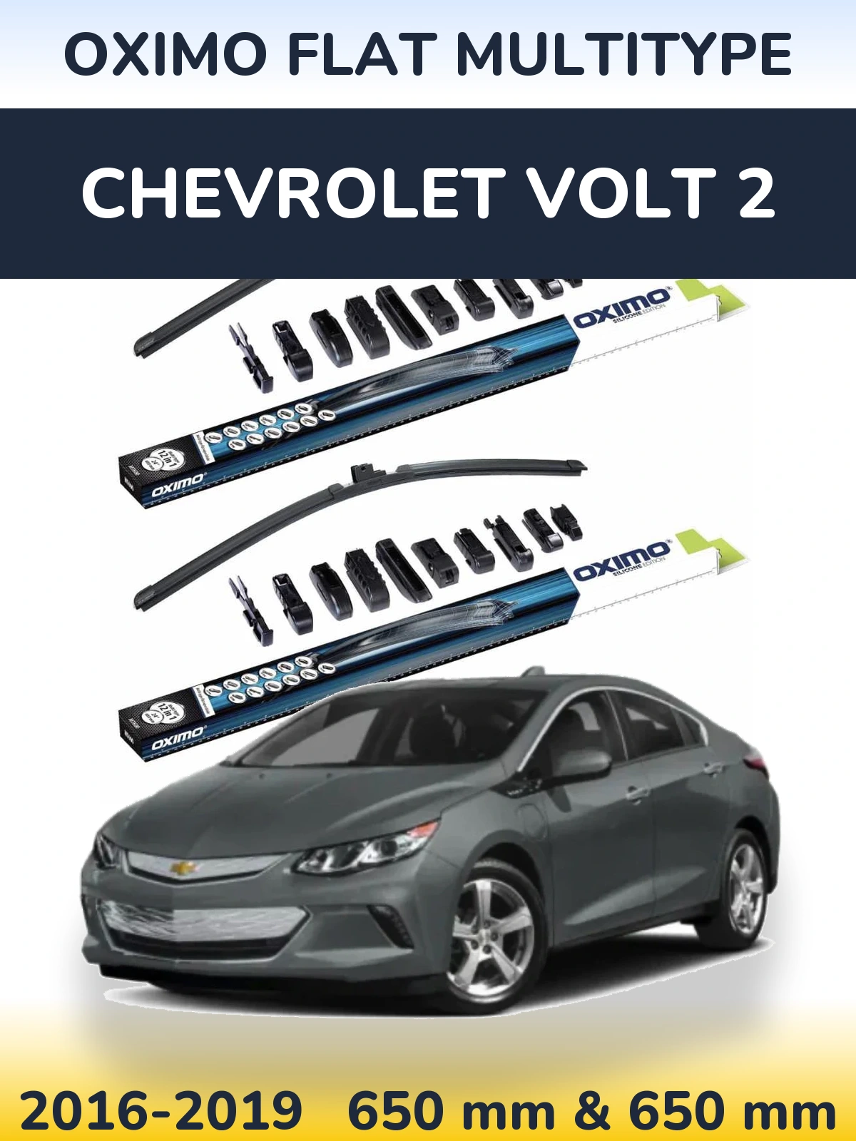 Front wiper blade set Oximo Flat MultiTipse 650 & 650 mm for Chevrolet Volt 2 2016-2019