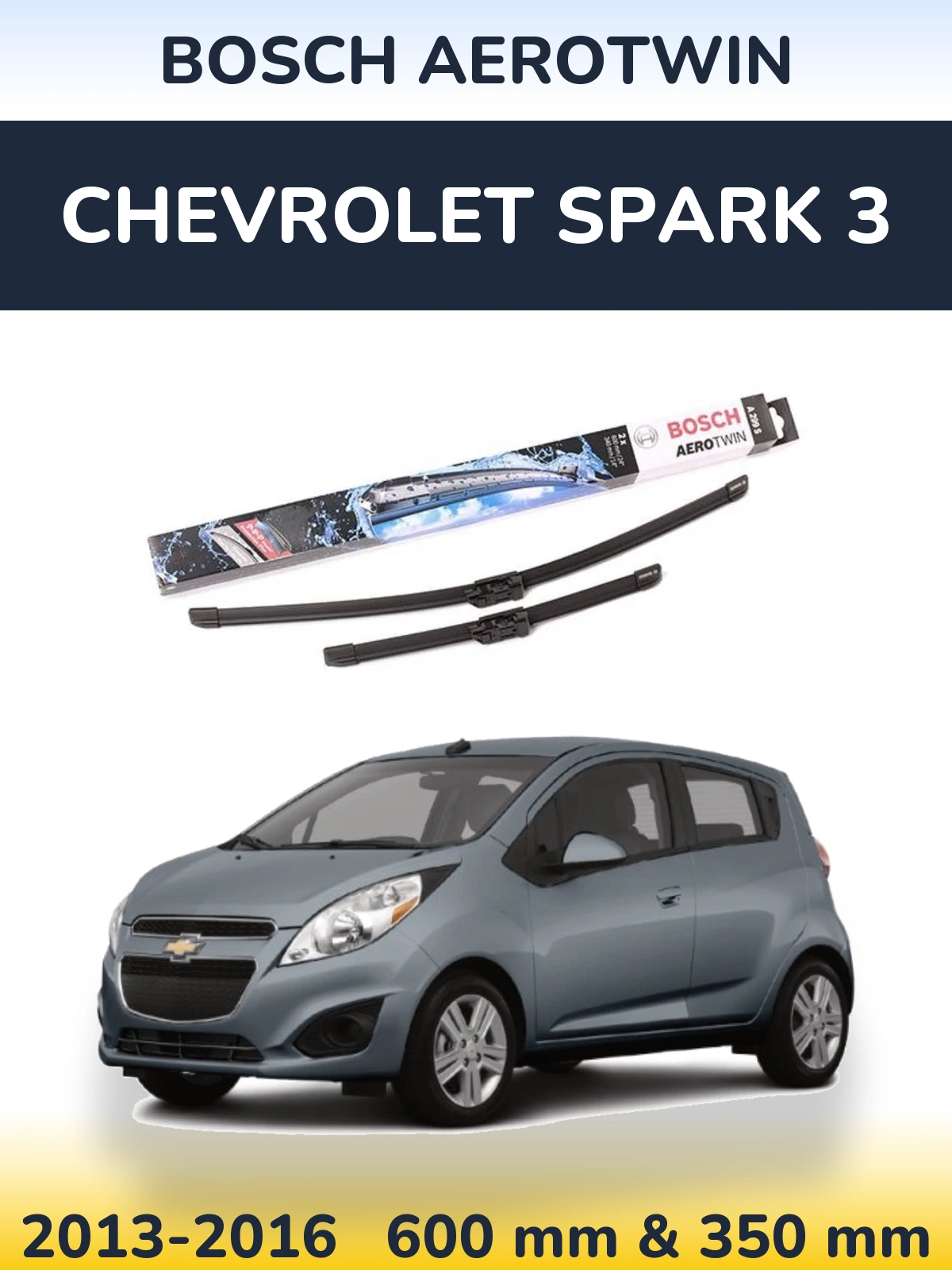 Front wiper blade set BOSCH AeroTwin 600 & 350 mm for Chevrolet Spark 3 2013-2016