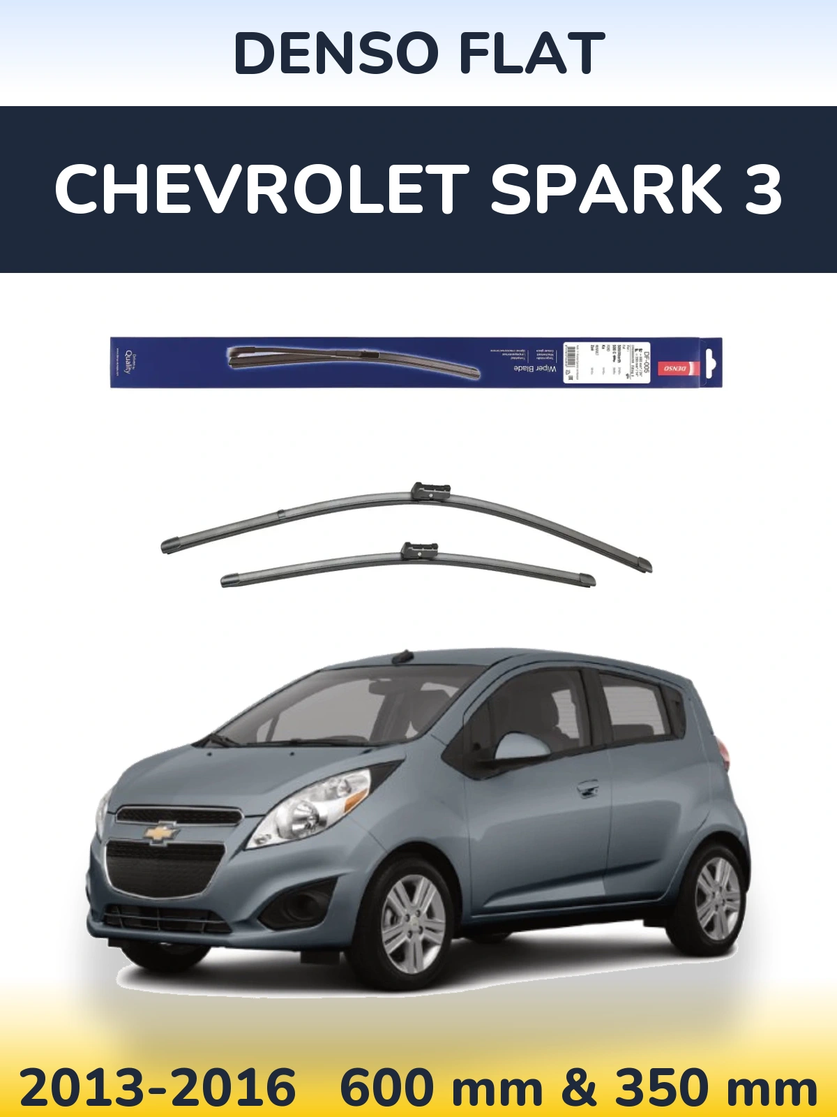 Front wiper blade set Denso Flat 600 & 350 mm for Chevrolet Spark 3 2013-2016
