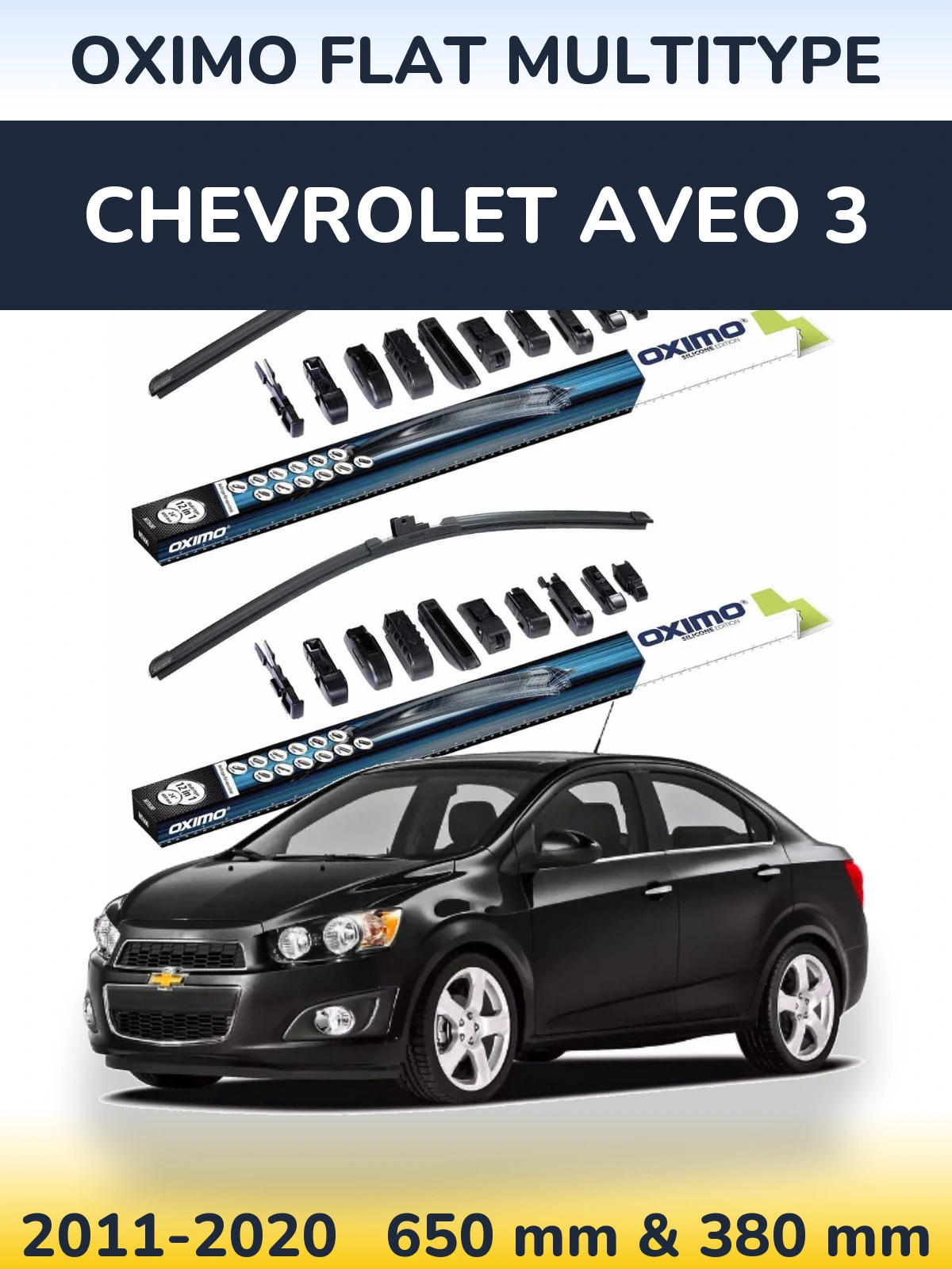 Комплект передних дворников Oximo Flat MultiТипe 650 & 380 мм для Chevrolet Aveo 3 2011-2020