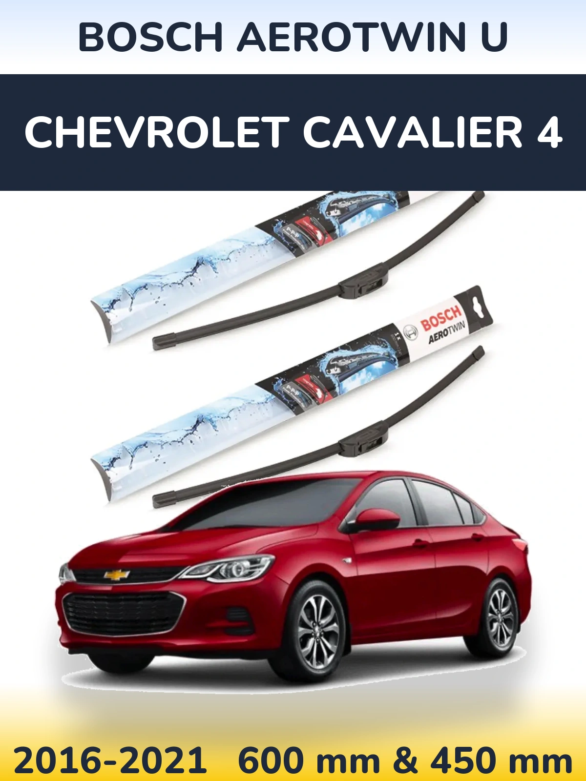 Комплект передних дворников BOSCH AeroTwin U 600 & 450 мм для Chevrolet Cavalier 4 2016-2021