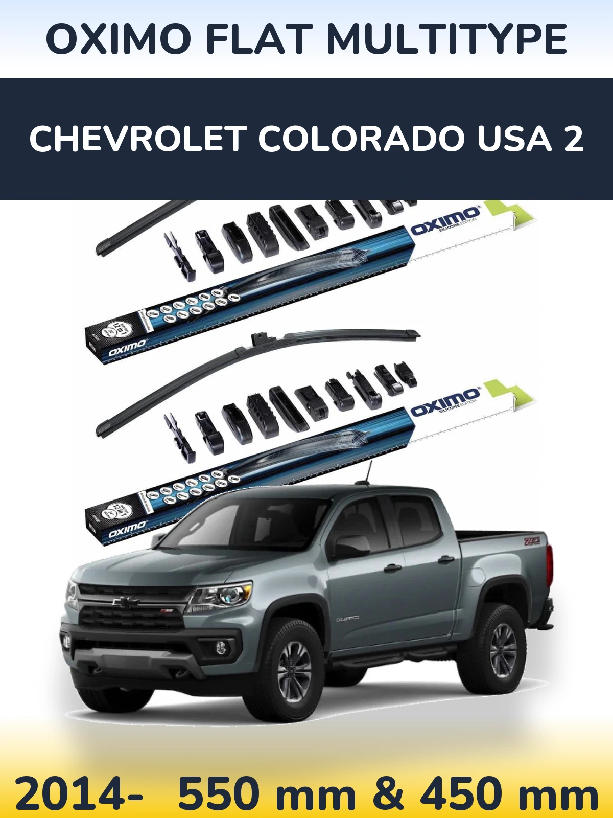 Front wiper blade set Oximo Flat MultiTipse 550 & 450 mm for Chevrolet Colorado USA 2 2014-2026