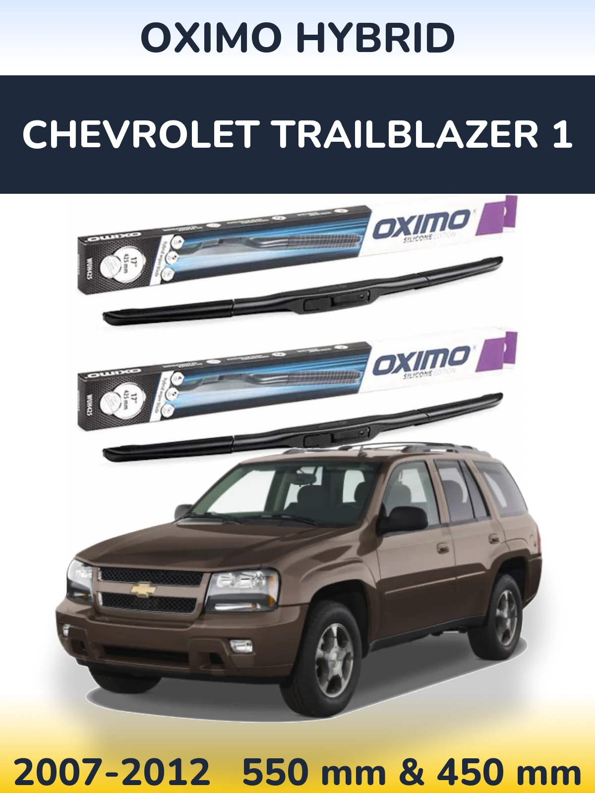 Комплект передних дворников Oximo Hybrid 550 & 450 мм для Chevrolet TrailBlazer 1 2007-2012