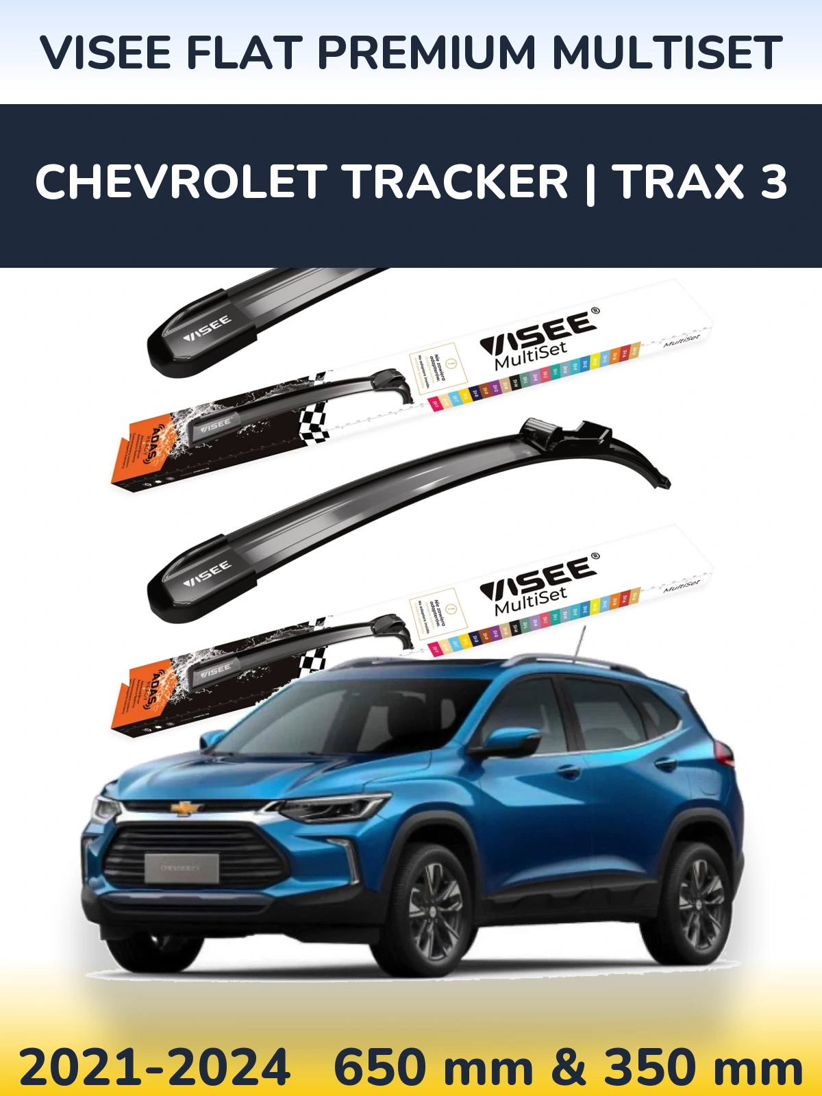 Front wiper blade set VISEE FLAT PREMIUM MultiSet 650 & 350 mm for Chevrolet Tracker | Trax 3 2021-2024